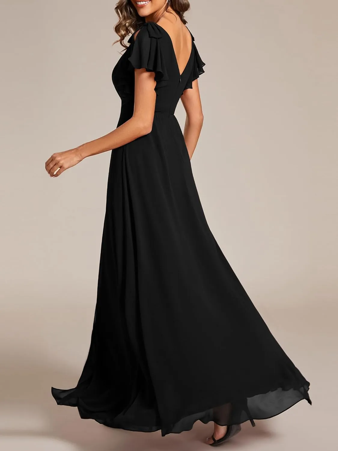 Ever-Pretty Women's Chiffon Mother of The Groom Dresses V Neck Split Ruffle Sleeves Formal Dresses 02080-PH