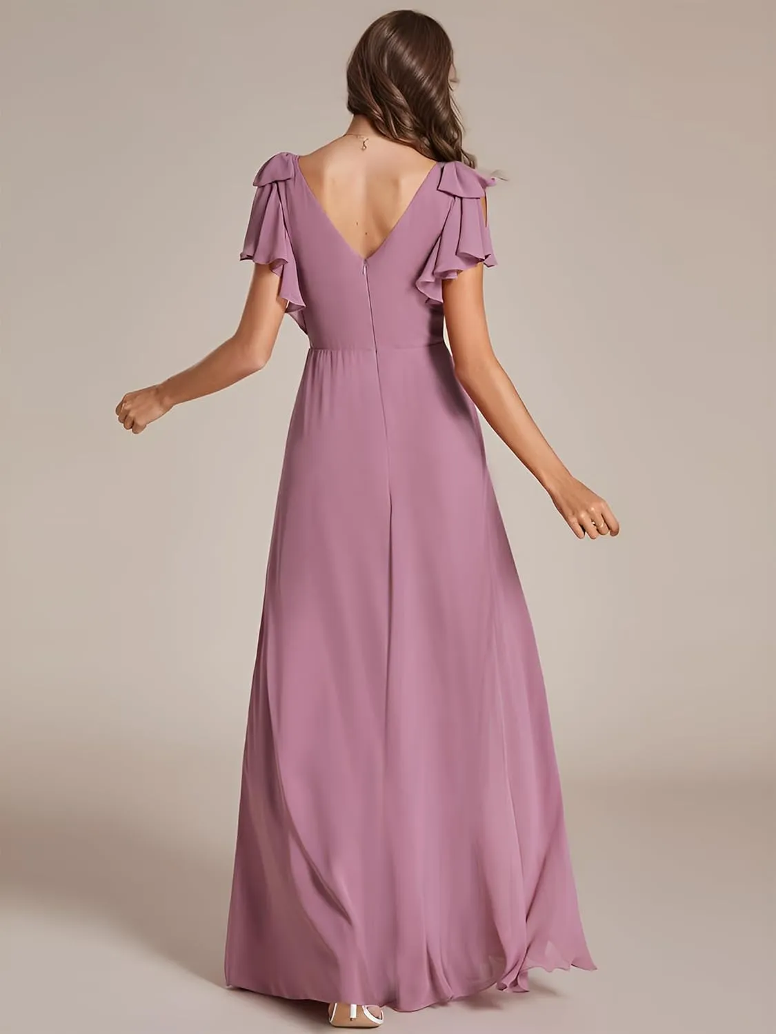Ever-Pretty Women's Chiffon Mother of The Groom Dresses V Neck Split Ruffle Sleeves Formal Dresses 02080-PH
