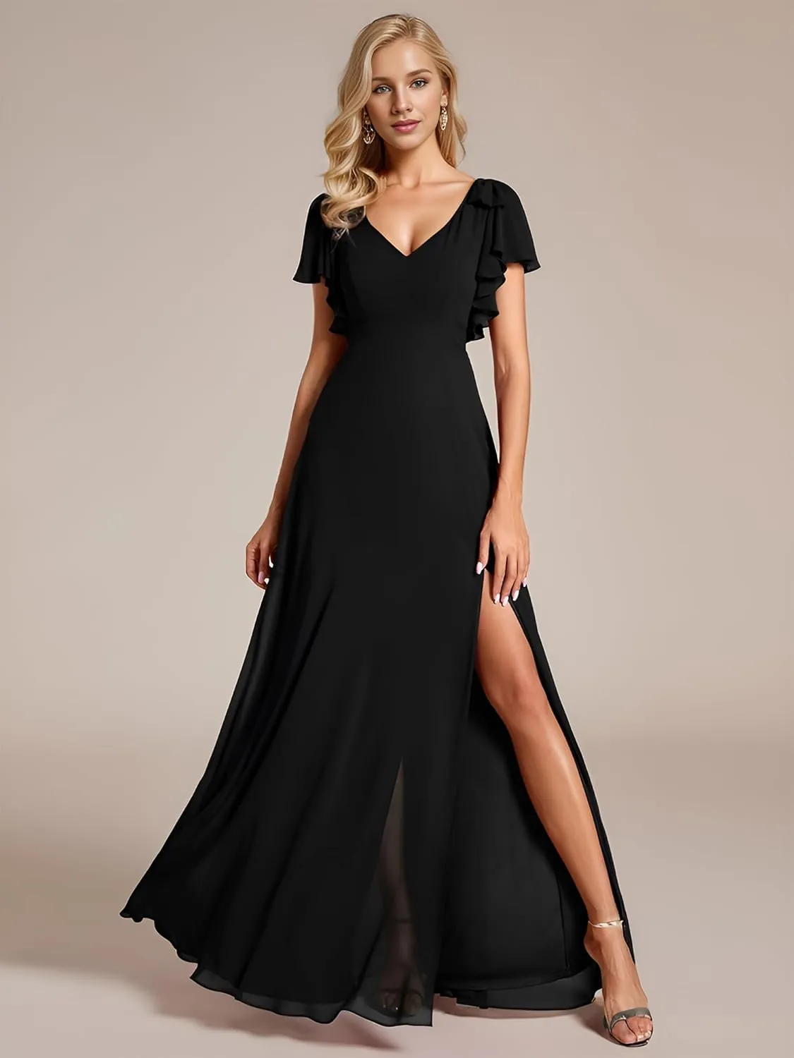 Ever-Pretty Women's Chiffon Mother of The Groom Dresses V Neck Split Ruffle Sleeves Formal Dresses 02080-PH