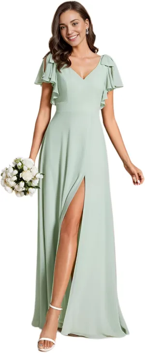 Ever-Pretty Women's Chiffon Mother of The Groom Dresses V Neck Split Ruffle Sleeves Formal Dresses 02080-PH