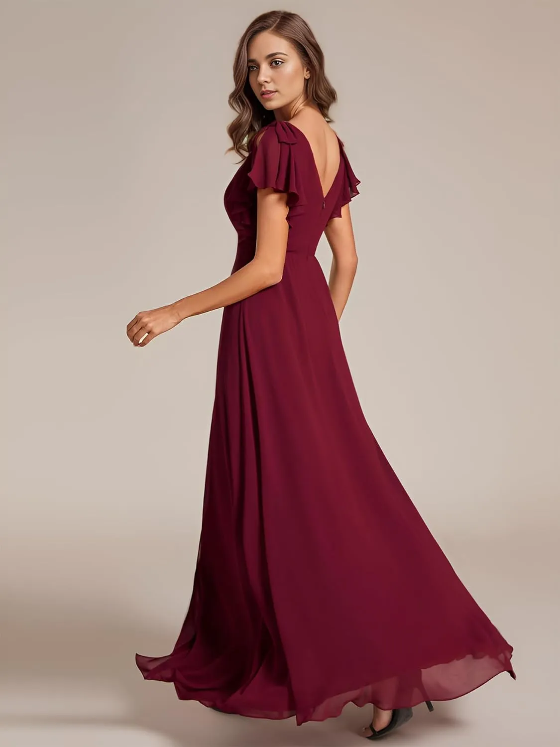 Ever-Pretty Women's Chiffon Mother of The Groom Dresses V Neck Split Ruffle Sleeves Formal Dresses 02080-PH