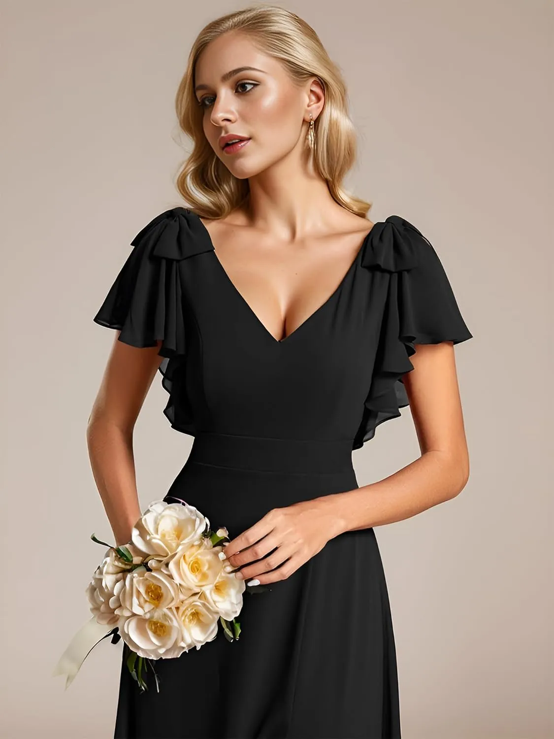 Ever-Pretty Women's Chiffon Mother of The Groom Dresses V Neck Split Ruffle Sleeves Formal Dresses 02080-PH