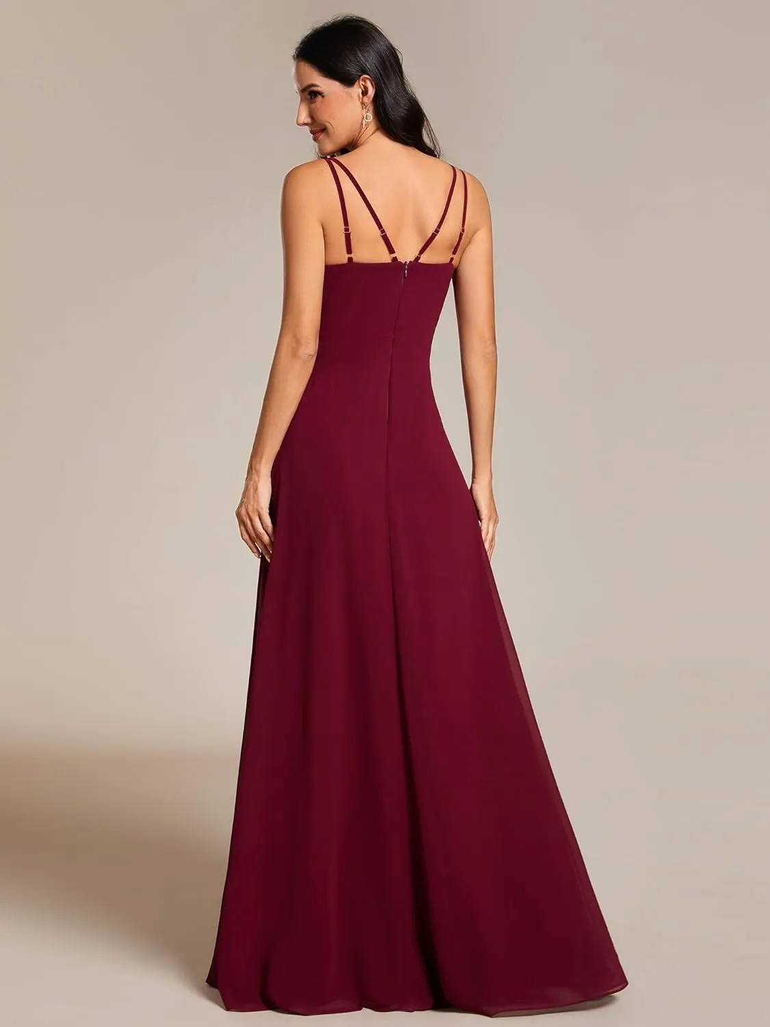 Ever-Pretty Women's Chiffon V-Neck Flowy Pleated Chiffon Spaghetti Straps Elegant Bridesmaid Dresses S0021