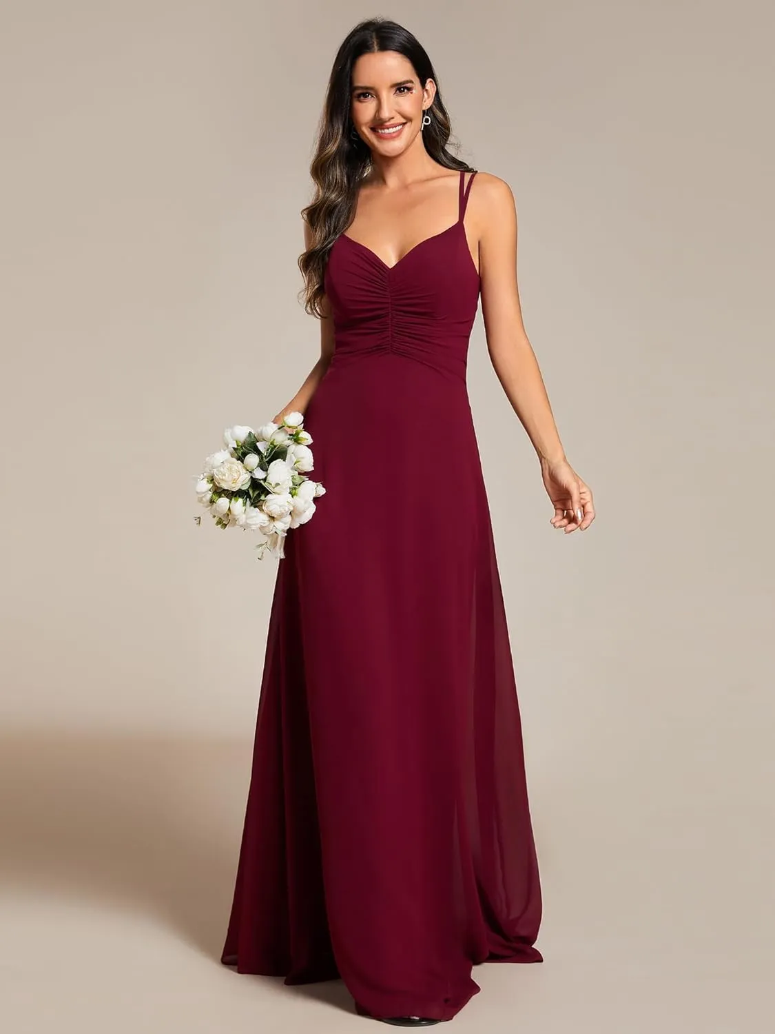 Ever-Pretty Women's Chiffon V-Neck Flowy Pleated Chiffon Spaghetti Straps Elegant Bridesmaid Dresses S0021