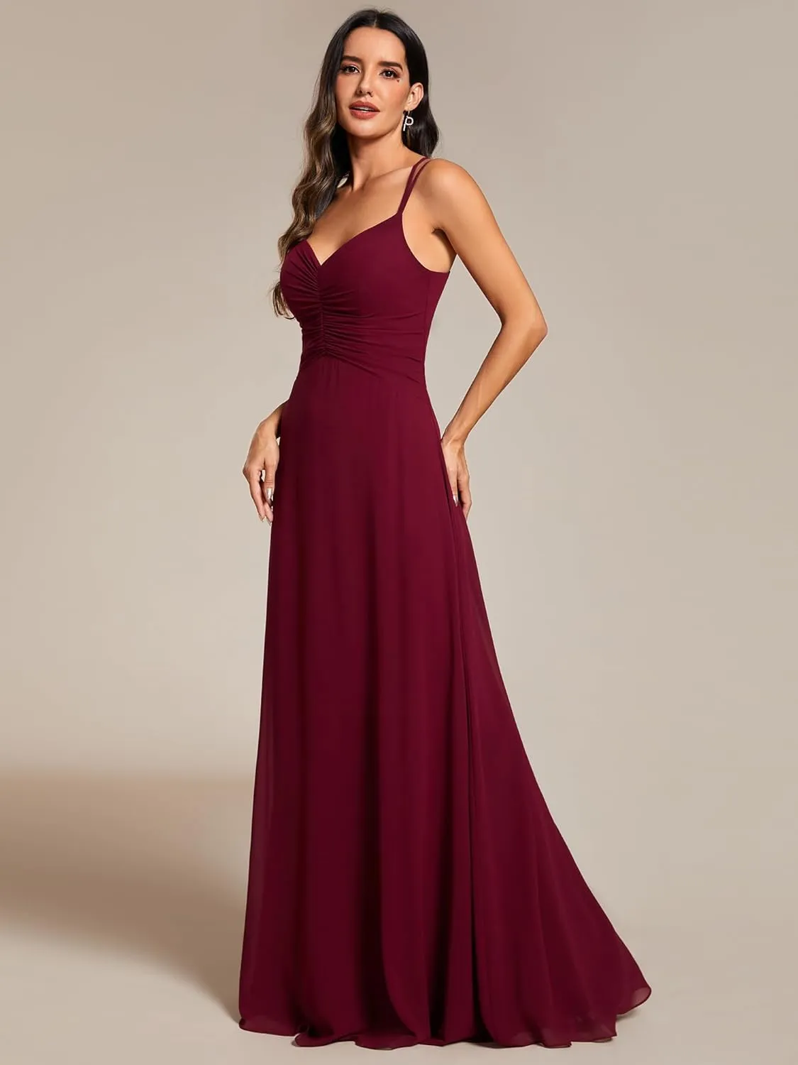 Ever-Pretty Women's Chiffon V-Neck Flowy Pleated Chiffon Spaghetti Straps Elegant Bridesmaid Dresses S0021