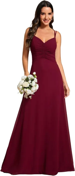 Ever-Pretty Women's Chiffon V-Neck Flowy Pleated Chiffon Spaghetti Straps Elegant Bridesmaid Dresses S0021
