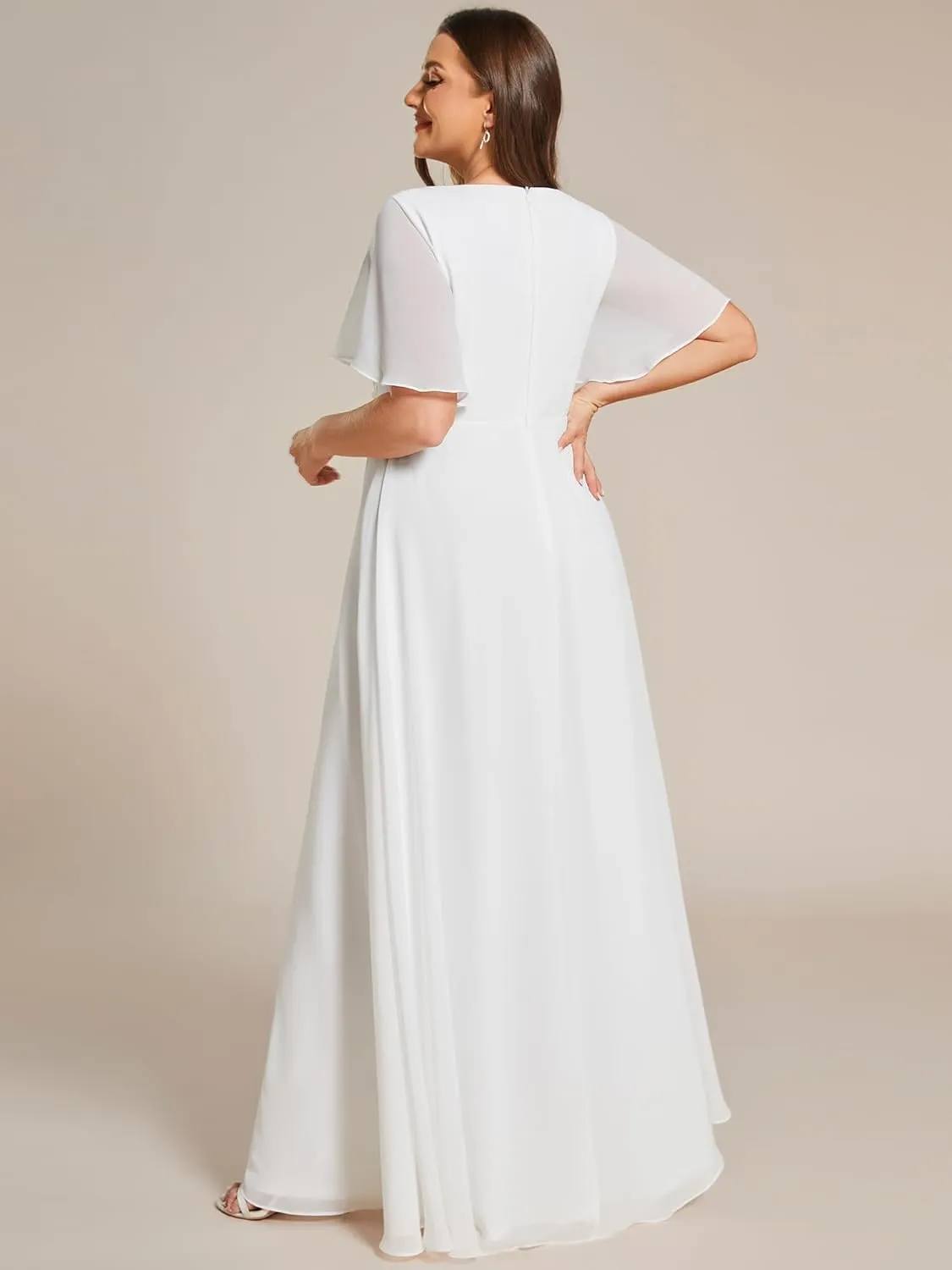 Ever-Pretty Women's Chiffon V Neck Short Sleeves Appliques Plus Size Dresses for Curvy Women Formal Dresses 01960-DA