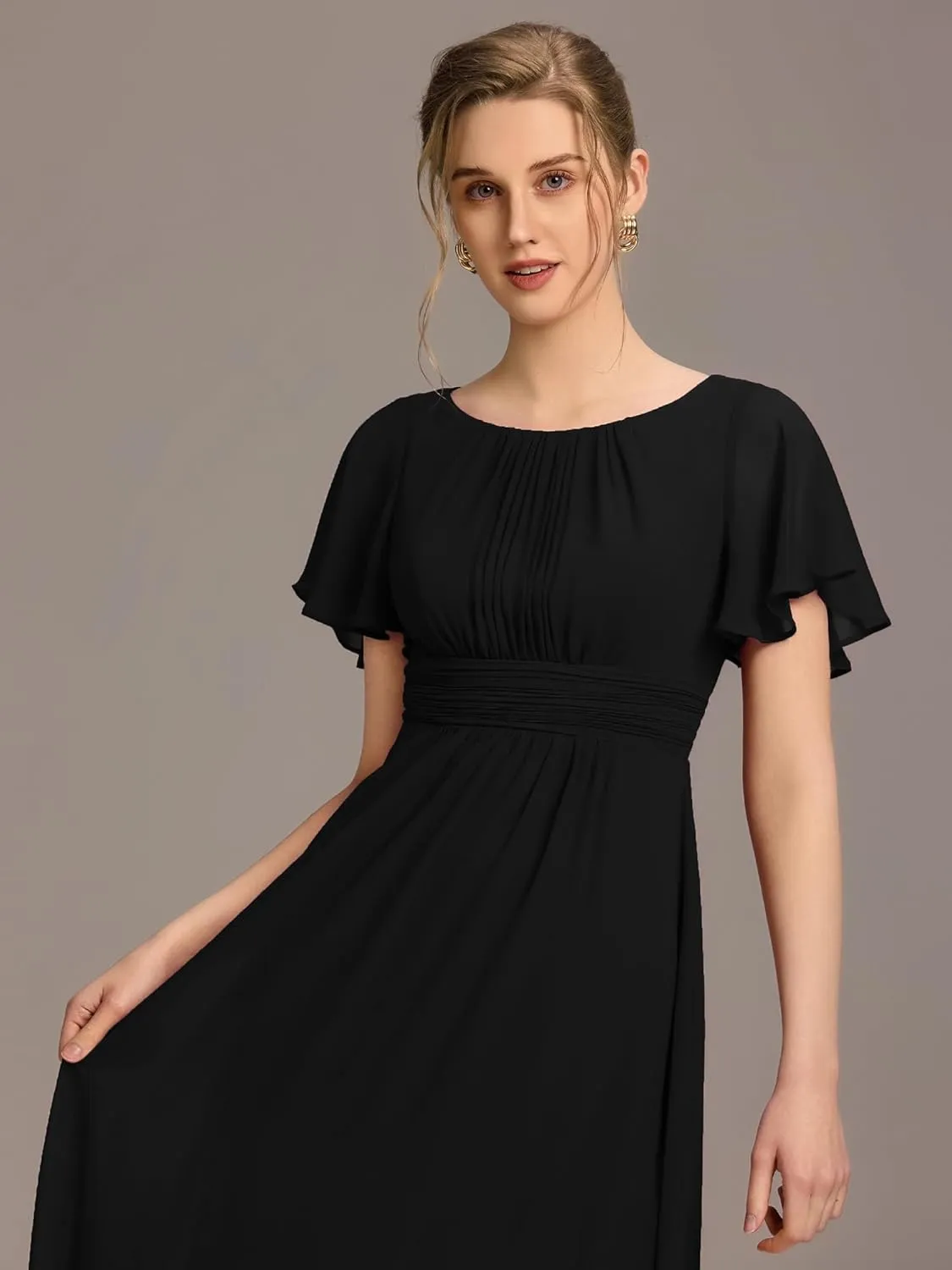 Ever-Pretty Women's Classic Round Neck Short Sleeves Chiffon Floor Length Bridesmaid Dress 01840-PH