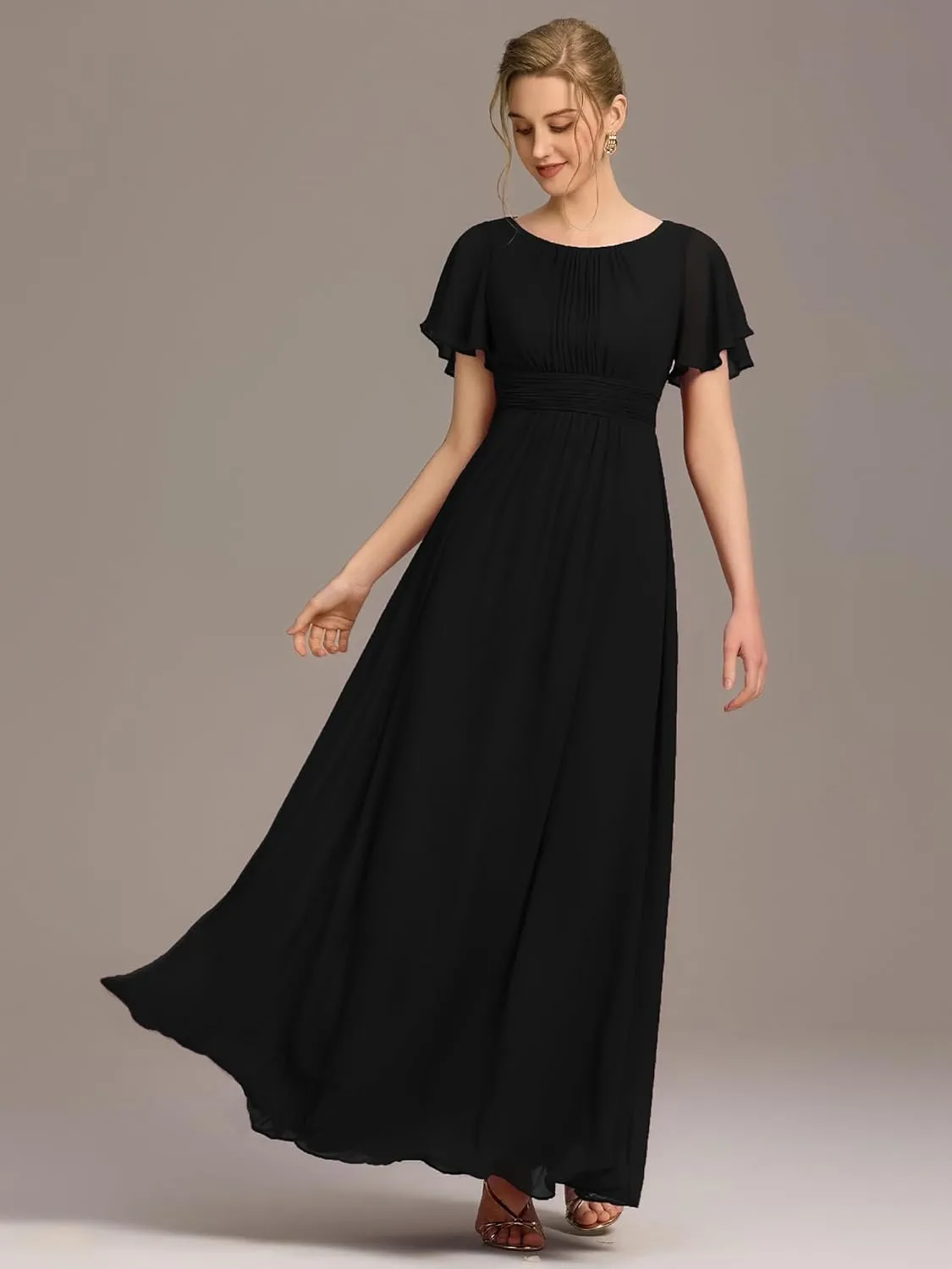 Ever-Pretty Women's Classic Round Neck Short Sleeves Chiffon Floor Length Bridesmaid Dress 01840-PH
