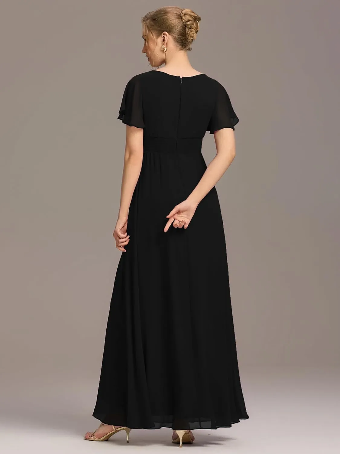 Ever-Pretty Women's Classic Round Neck Short Sleeves Chiffon Floor Length Bridesmaid Dress 01840-PH
