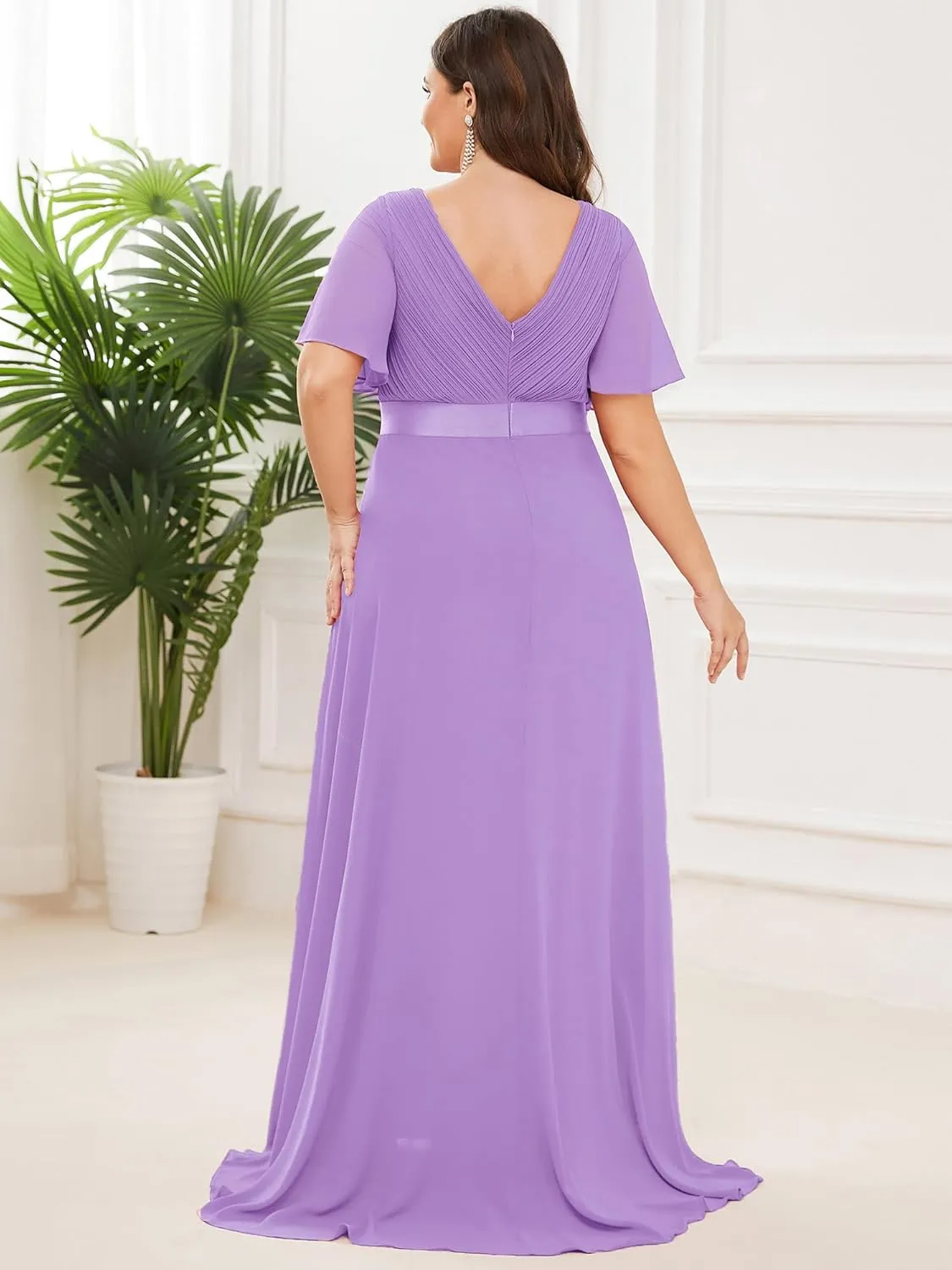 Ever-Pretty Women's Double V-Neck Chiffon Formal Dresses Plus Size Bridesmaid Dress 09890-DA