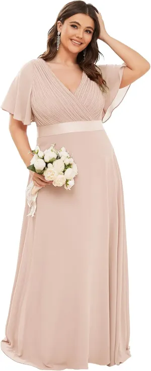 Ever-Pretty Women's Double V-Neck Chiffon Formal Dresses Plus Size Bridesmaid Dress 09890-DA