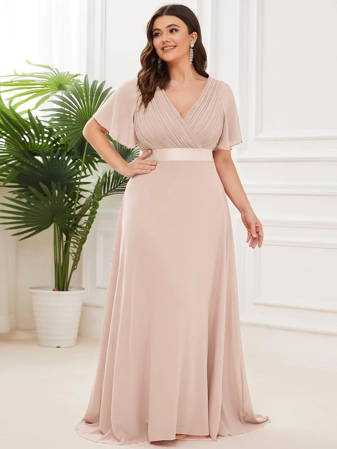 Ever-Pretty Women's Double V-Neck Chiffon Formal Dresses Plus Size Bridesmaid Dress 09890-DA