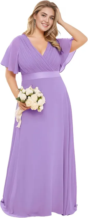 Ever-Pretty Women's Double V-Neck Chiffon Formal Dresses Plus Size Bridesmaid Dress 09890-DA