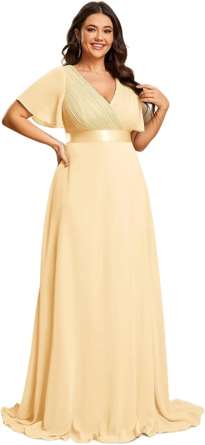 Ever-Pretty Women's Double V-Neck Chiffon Formal Dresses Plus Size Bridesmaid Dress 09890-DA