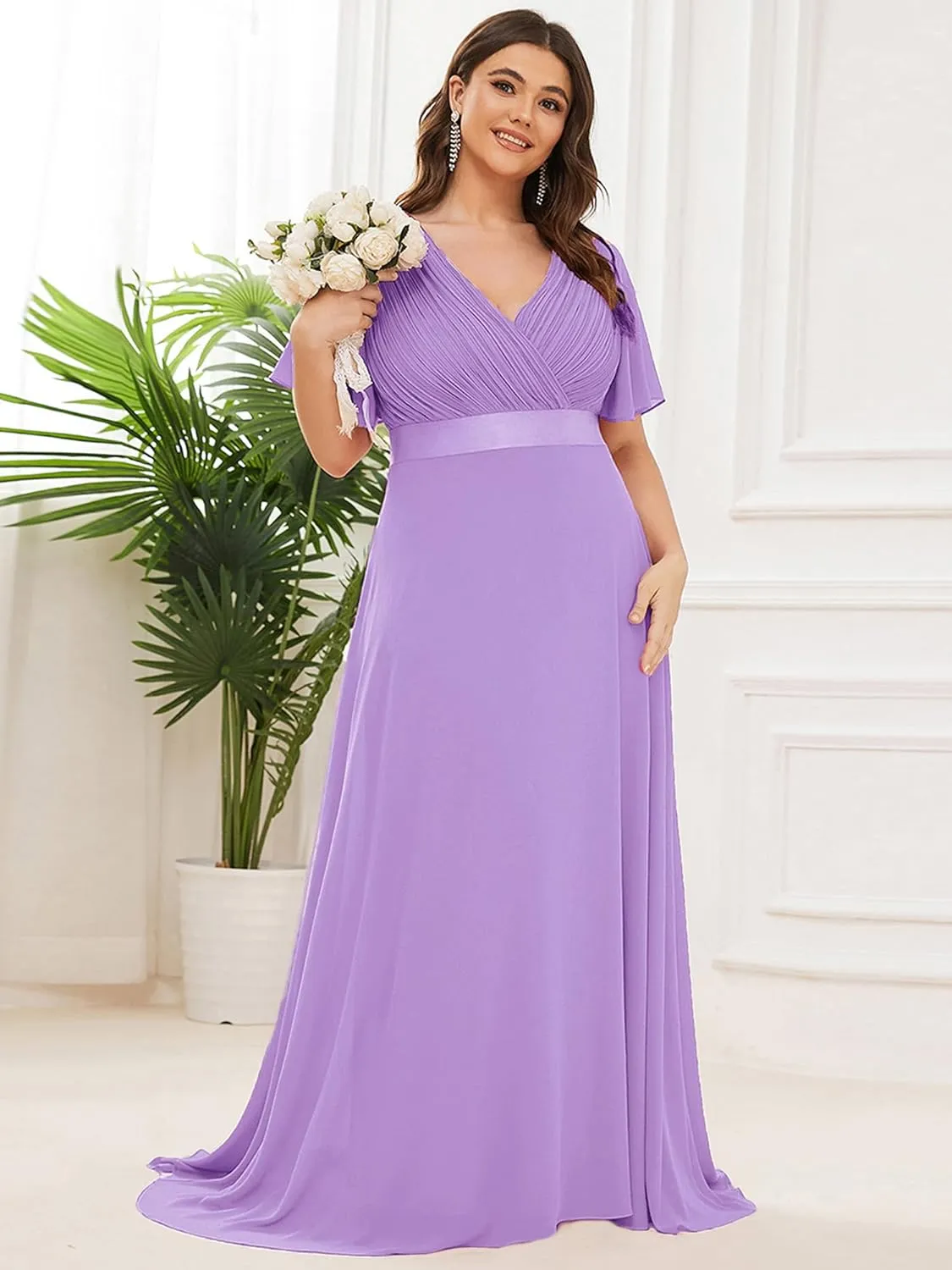 Ever-Pretty Women's Double V-Neck Chiffon Formal Dresses Plus Size Bridesmaid Dress 09890-DA