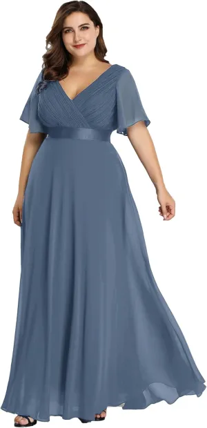 Ever-Pretty Women's Double V-Neck Chiffon Formal Dresses Plus Size Bridesmaid Dress 09890-DA