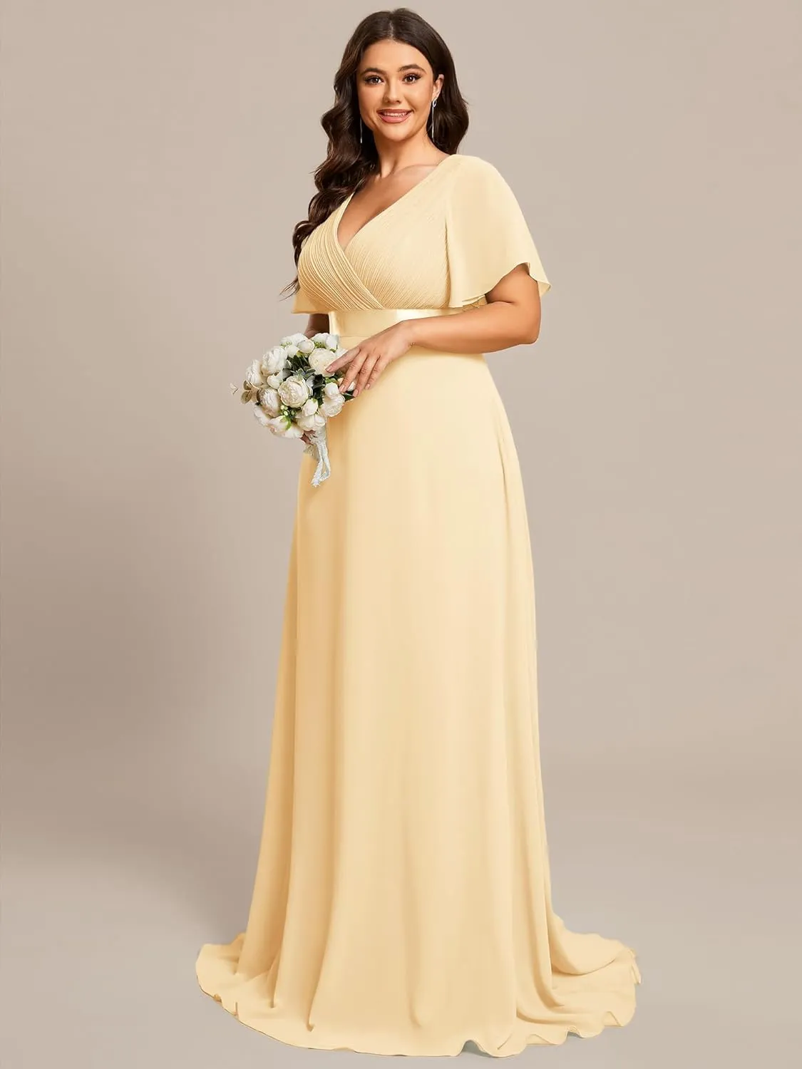 Ever-Pretty Women's Double V-Neck Chiffon Formal Dresses Plus Size Bridesmaid Dress 09890-DA