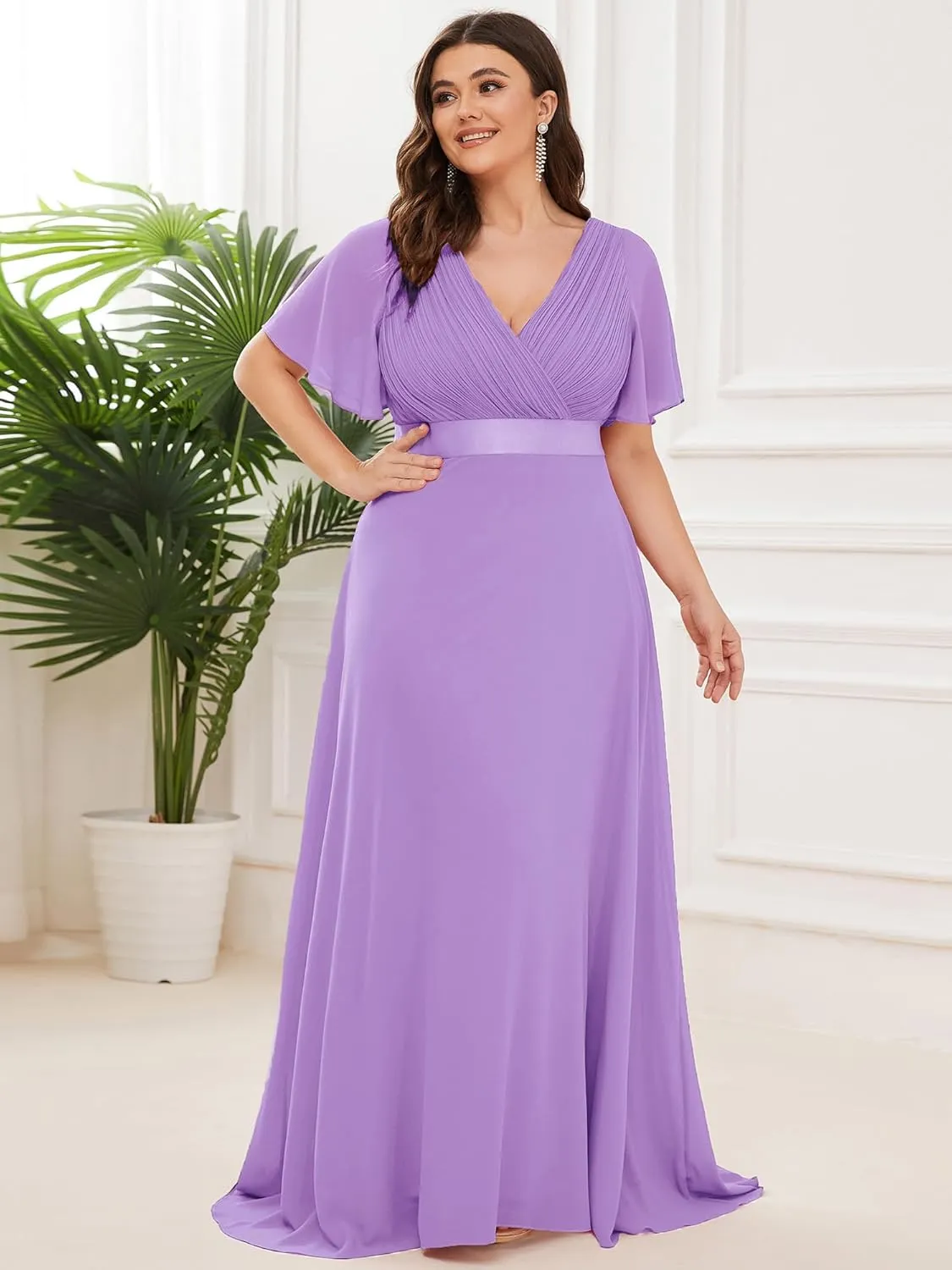 Ever-Pretty Women's Double V-Neck Chiffon Formal Dresses Plus Size Bridesmaid Dress 09890-DA