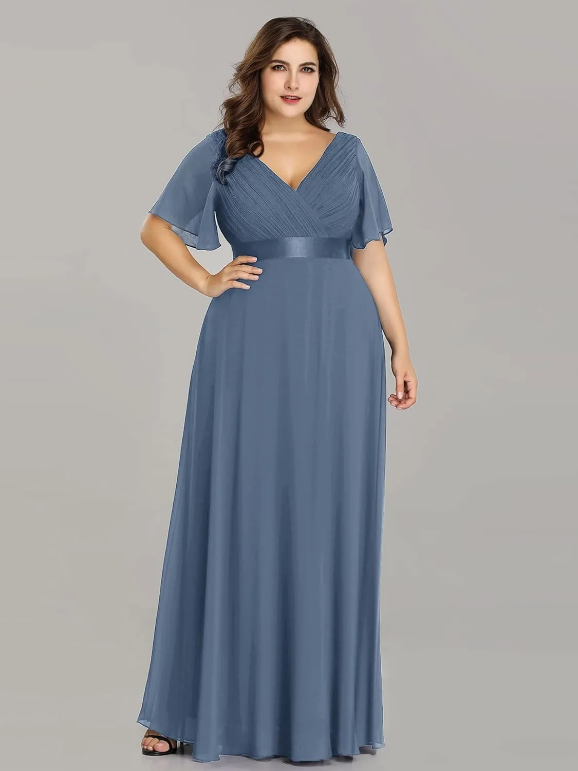 Ever-Pretty Women's Double V-Neck Chiffon Formal Dresses Plus Size Bridesmaid Dress 09890-DA