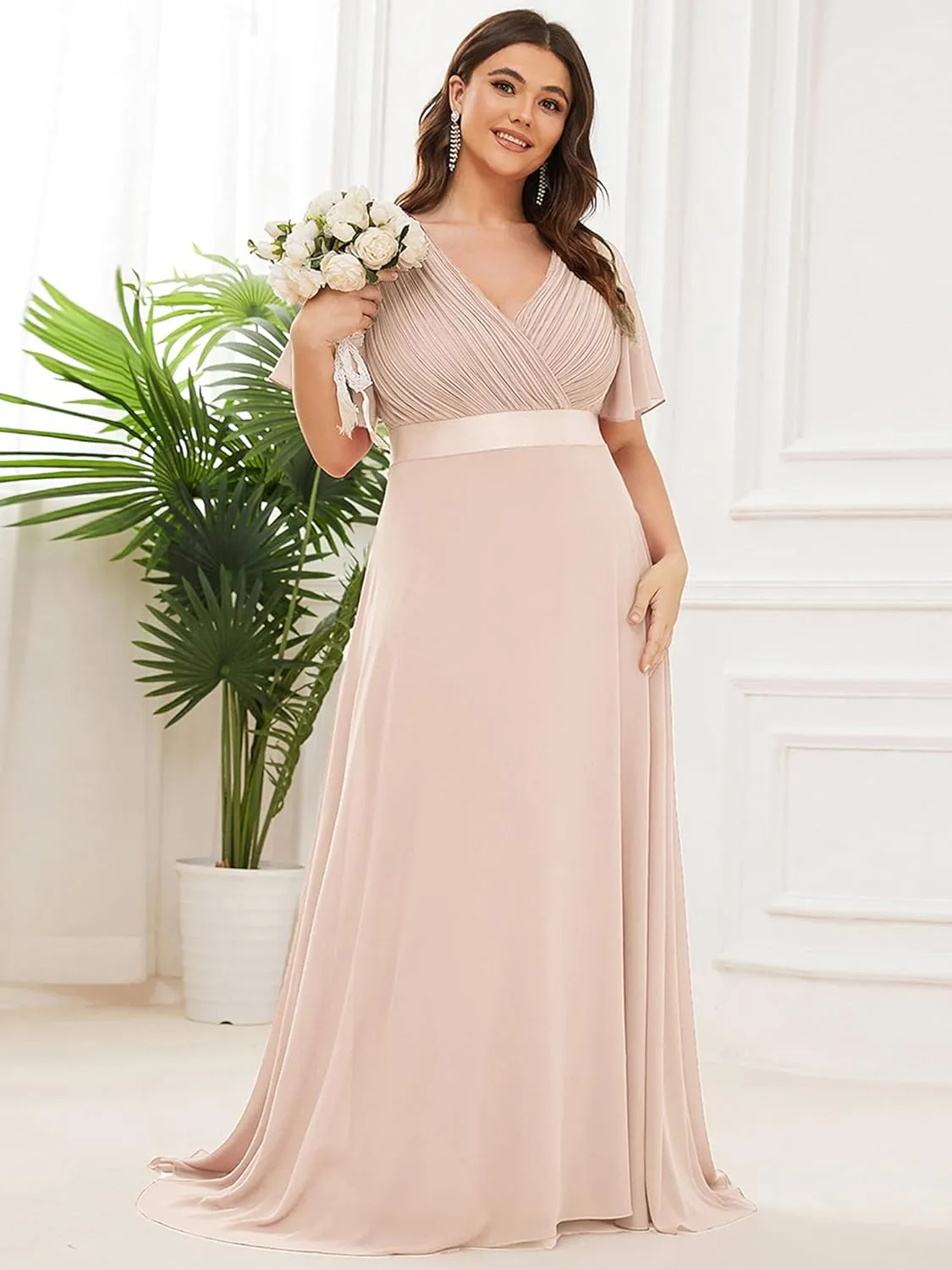 Ever-Pretty Women's Double V-Neck Chiffon Formal Dresses Plus Size Bridesmaid Dress 09890-DA