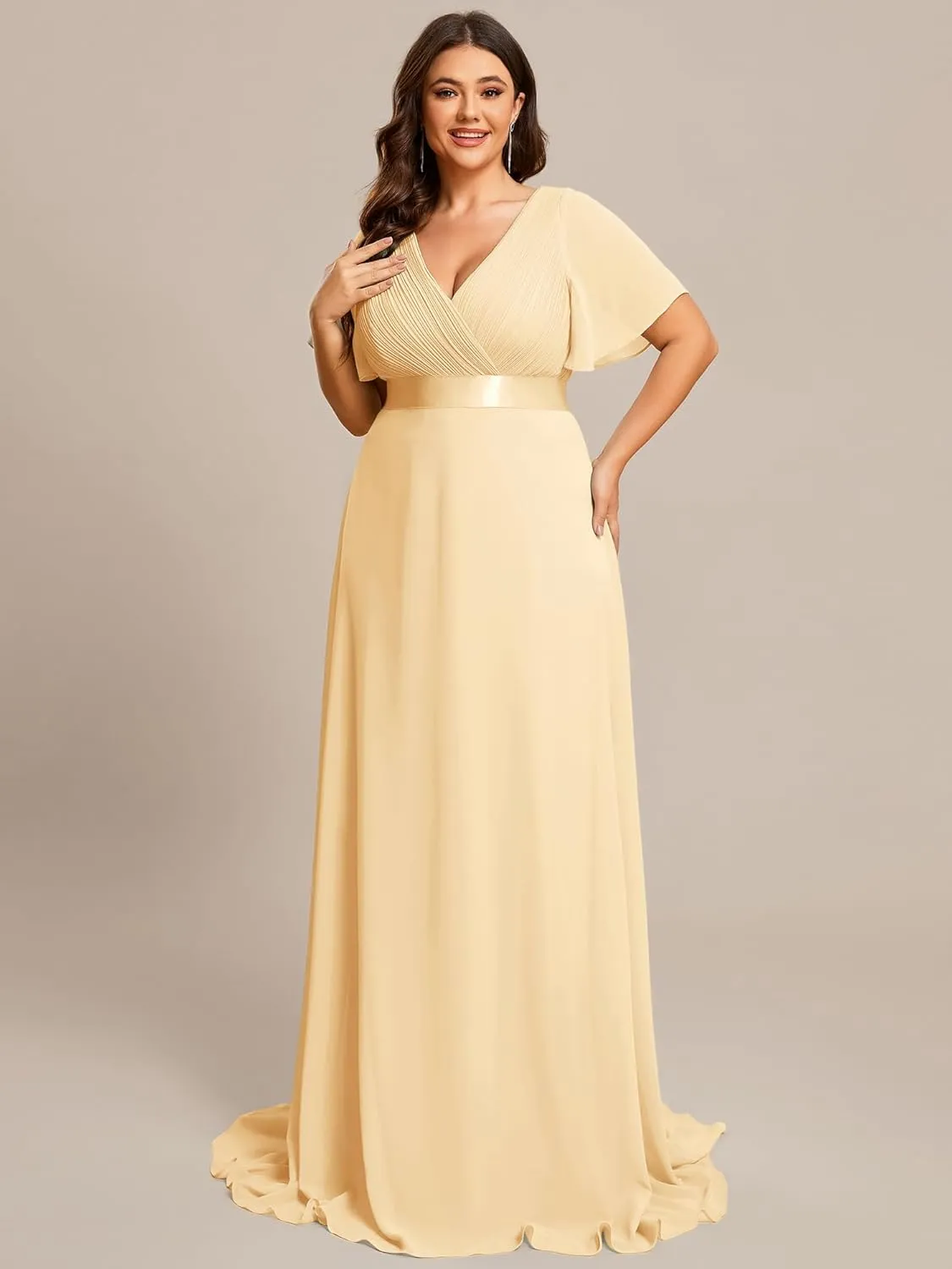 Ever-Pretty Women's Double V-Neck Chiffon Formal Dresses Plus Size Bridesmaid Dress 09890-DA