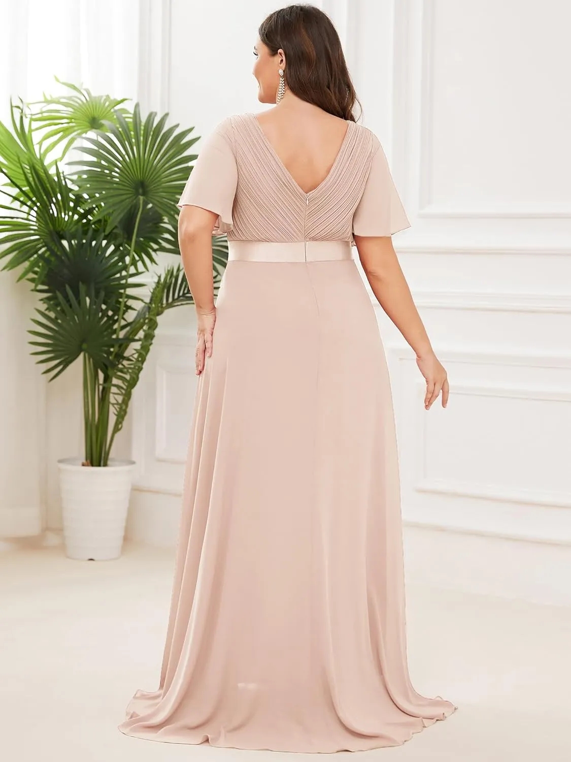 Ever-Pretty Women's Double V-Neck Chiffon Formal Dresses Plus Size Bridesmaid Dress 09890-DA