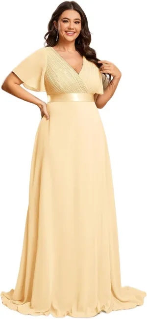 Ever-Pretty Women's Double V-Neck Chiffon Formal Dresses Plus Size Bridesmaid Dress 09890-DA