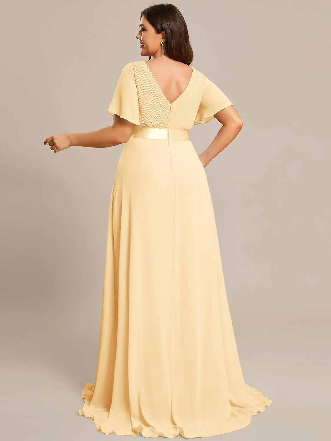 Ever-Pretty Women's Double V-Neck Chiffon Formal Dresses Plus Size Bridesmaid Dress 09890-DA