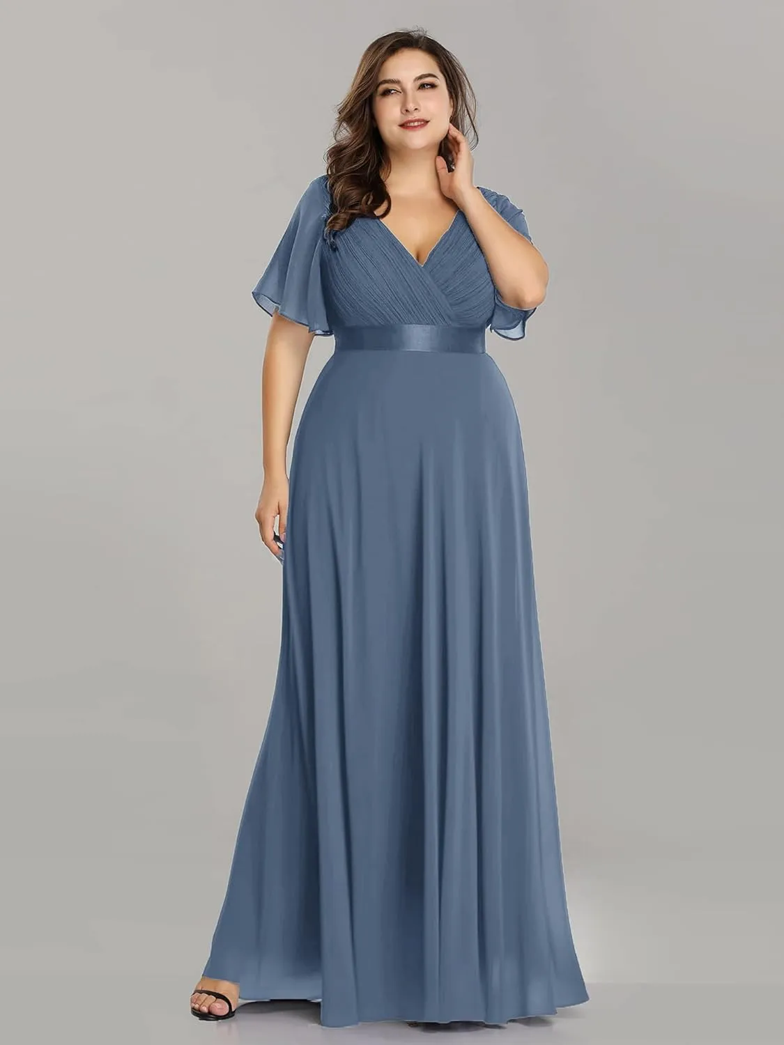 Ever-Pretty Women's Double V-Neck Chiffon Formal Dresses Plus Size Bridesmaid Dress 09890-DA