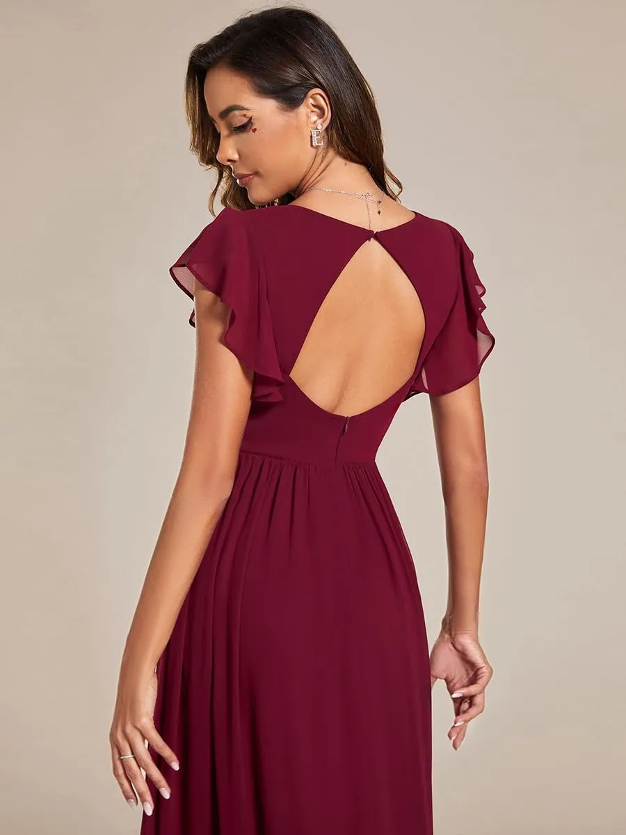 Ever-Pretty Women's Flowy Chiffon A Line Ruffles Sleeves Back Cutout Bridesmaid Dresses 01819