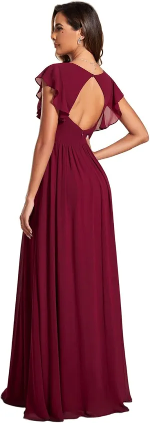 Ever-Pretty Women's Flowy Chiffon A Line Ruffles Sleeves Back Cutout Bridesmaid Dresses 01819