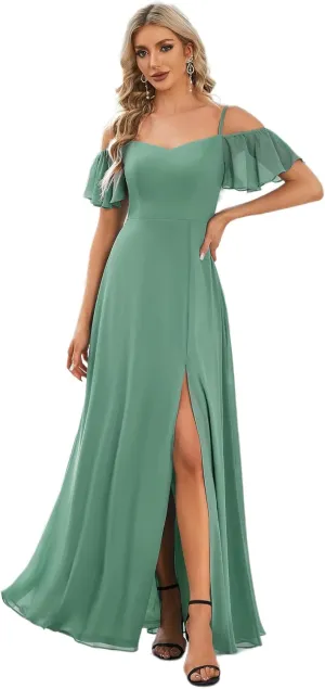Ever-Pretty Women's Formal Dresses Off Shoulder Short Sleeve Split A-Line Floor Length Bridesmaid Dresses 0237