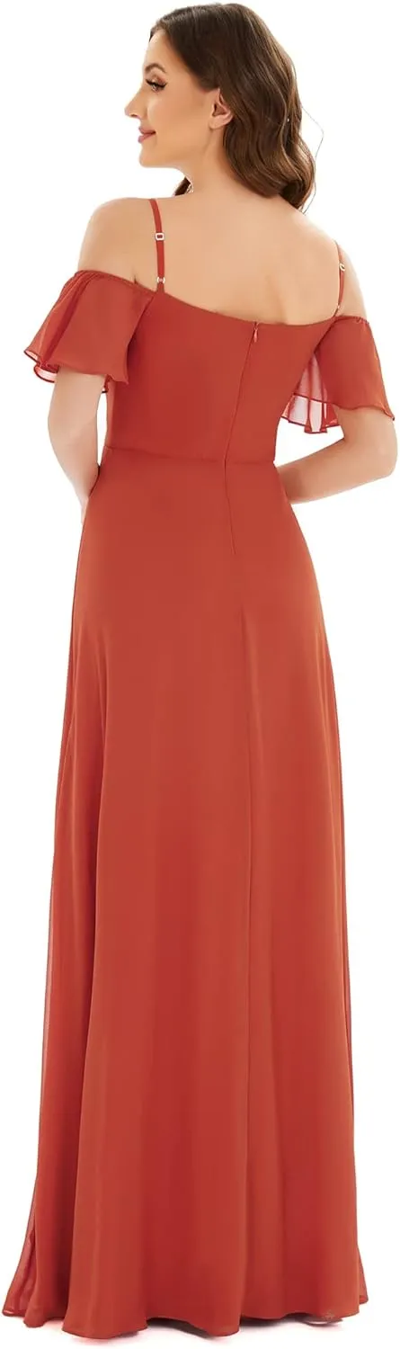 Ever-Pretty Women's Formal Dresses Off Shoulder Short Sleeve Split A-Line Floor Length Bridesmaid Dresses 0237