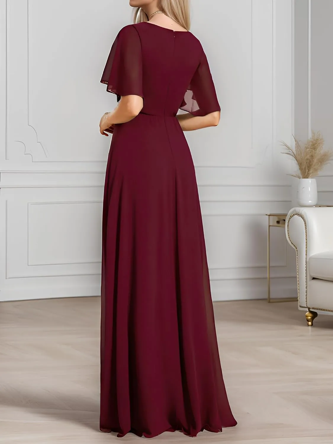 Ever-Pretty Women's Mother's Dress Chiffon V Neck A Line Appliques Waist Formal Dresses 01960