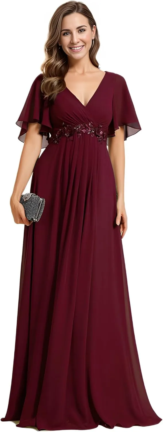 Ever-Pretty Women's Mother's Dress Chiffon V Neck A Line Appliques Waist Formal Dresses 01960