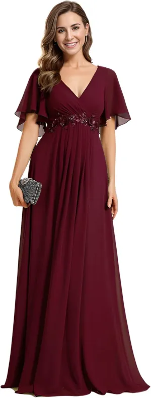Ever-Pretty Women's Mother's Dress Chiffon V Neck A Line Appliques Waist Formal Dresses 01960