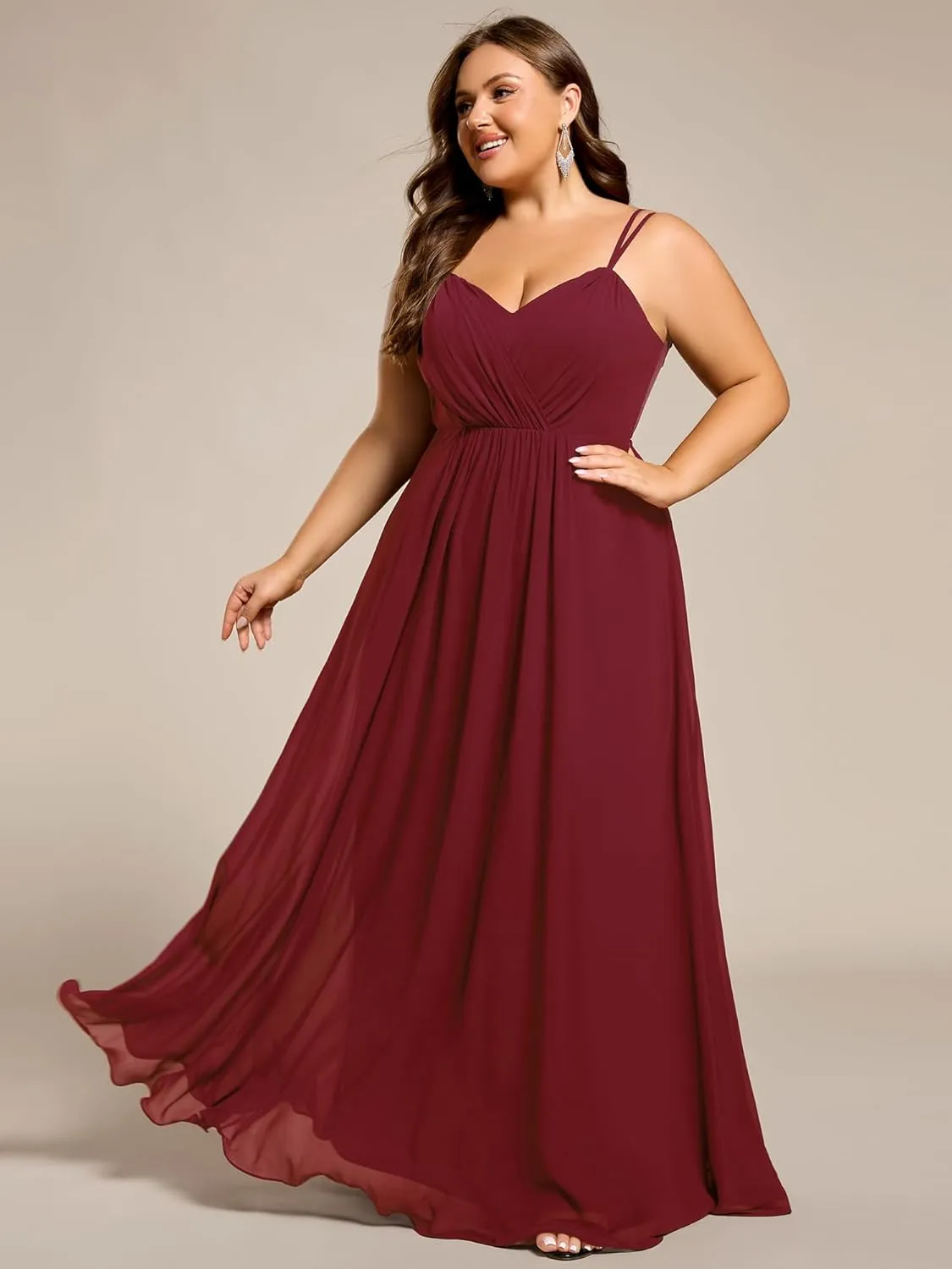 Ever-Pretty Women's Pleated Backless Applique V Neck A Line Chiffon Sleeveless Plus Size Bridesmaid Dresses 01692-DA