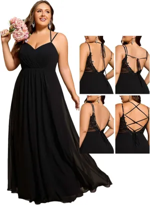 Ever-Pretty Women's Pleated Backless Applique V Neck A Line Chiffon Sleeveless Plus Size Bridesmaid Dresses 01692-DA