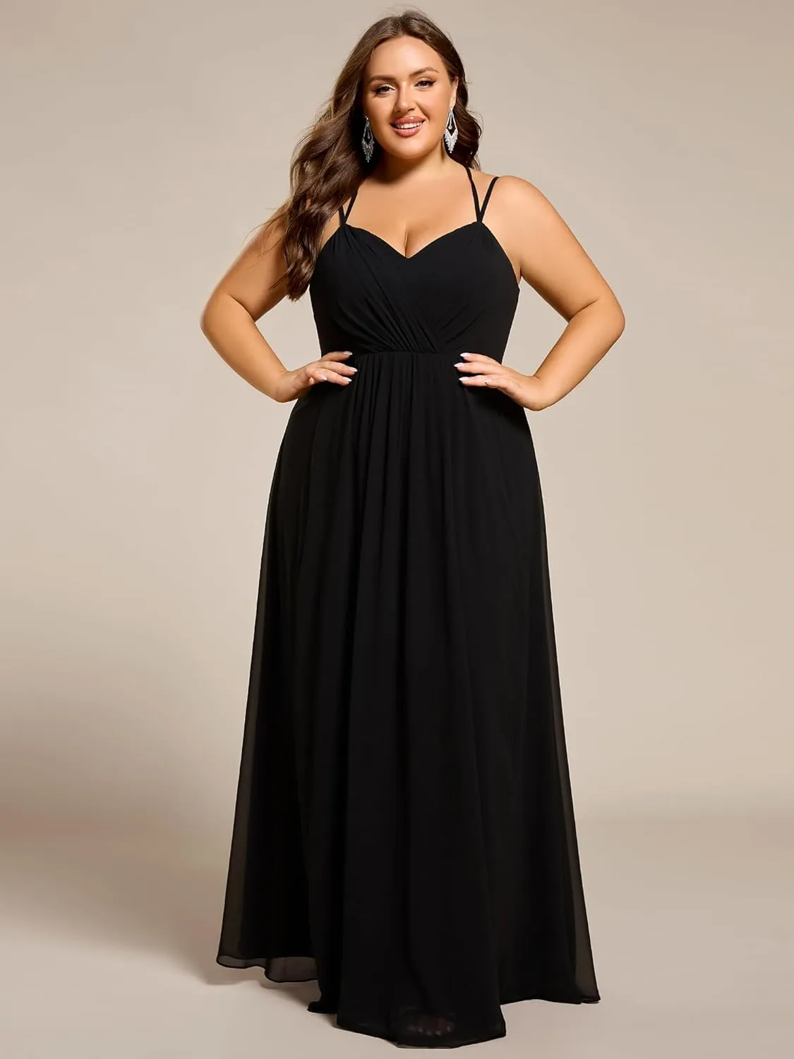 Ever-Pretty Women's Pleated Backless Applique V Neck A Line Chiffon Sleeveless Plus Size Bridesmaid Dresses 01692-DA