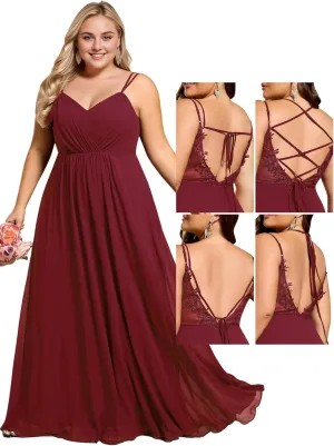 Ever-Pretty Women's Pleated Backless Applique V Neck A Line Chiffon Sleeveless Plus Size Bridesmaid Dresses 01692-DA