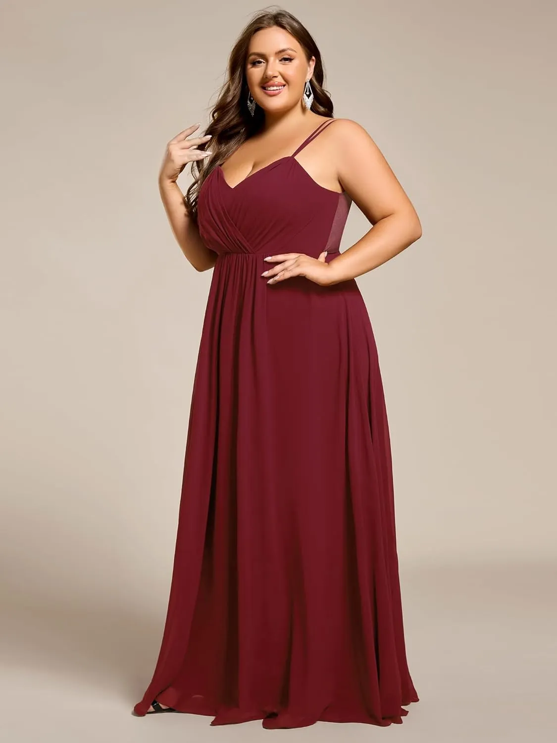 Ever-Pretty Women's Pleated Backless Applique V Neck A Line Chiffon Sleeveless Plus Size Bridesmaid Dresses 01692-DA