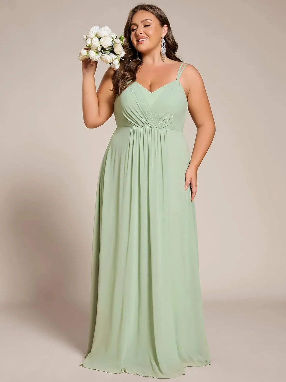 Ever-Pretty Women's Pleated Backless Applique V Neck A Line Chiffon Sleeveless Plus Size Bridesmaid Dresses 01692-DA