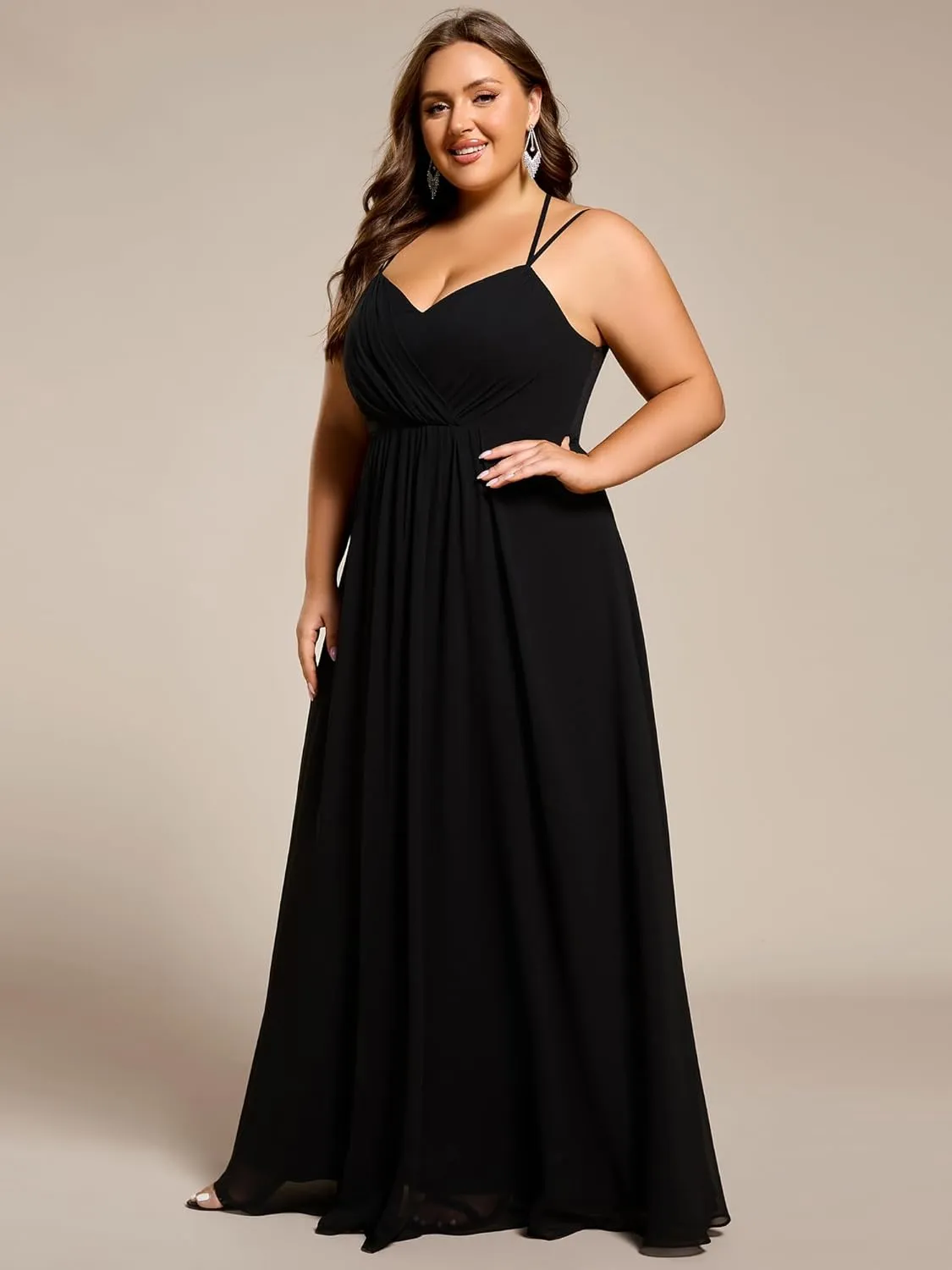 Ever-Pretty Women's Pleated Backless Applique V Neck A Line Chiffon Sleeveless Plus Size Bridesmaid Dresses 01692-DA