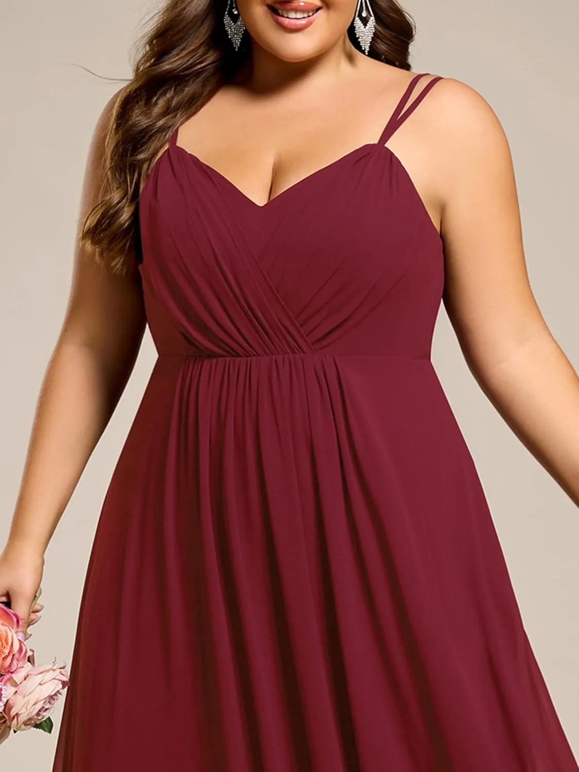 Ever-Pretty Women's Pleated Backless Applique V Neck A Line Chiffon Sleeveless Plus Size Bridesmaid Dresses 01692-DA