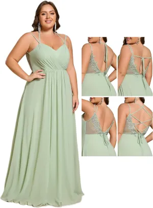 Ever-Pretty Women's Pleated Backless Applique V Neck A Line Chiffon Sleeveless Plus Size Bridesmaid Dresses 01692-DA