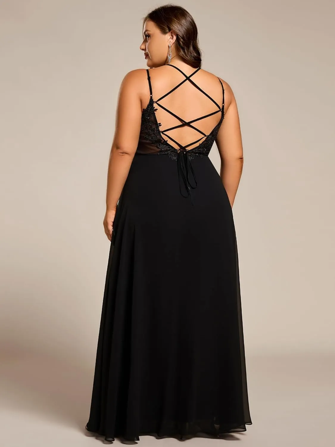 Ever-Pretty Women's Pleated Backless Applique V Neck A Line Chiffon Sleeveless Plus Size Bridesmaid Dresses 01692-DA
