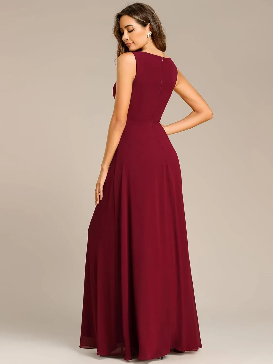 Ever-Pretty Women's Sexy Sleeveless V Neck Appliques Waist Ruched Formal Gowns
