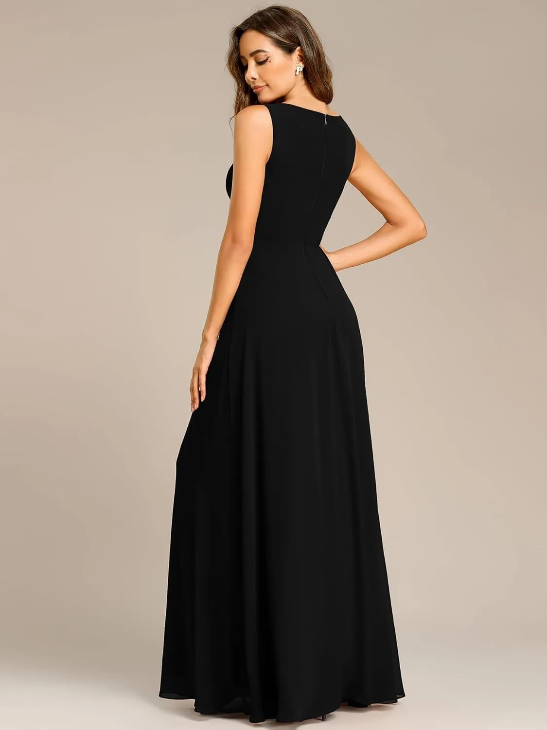 Ever-Pretty Women's Sexy Sleeveless V Neck Appliques Waist Ruched Formal Gowns