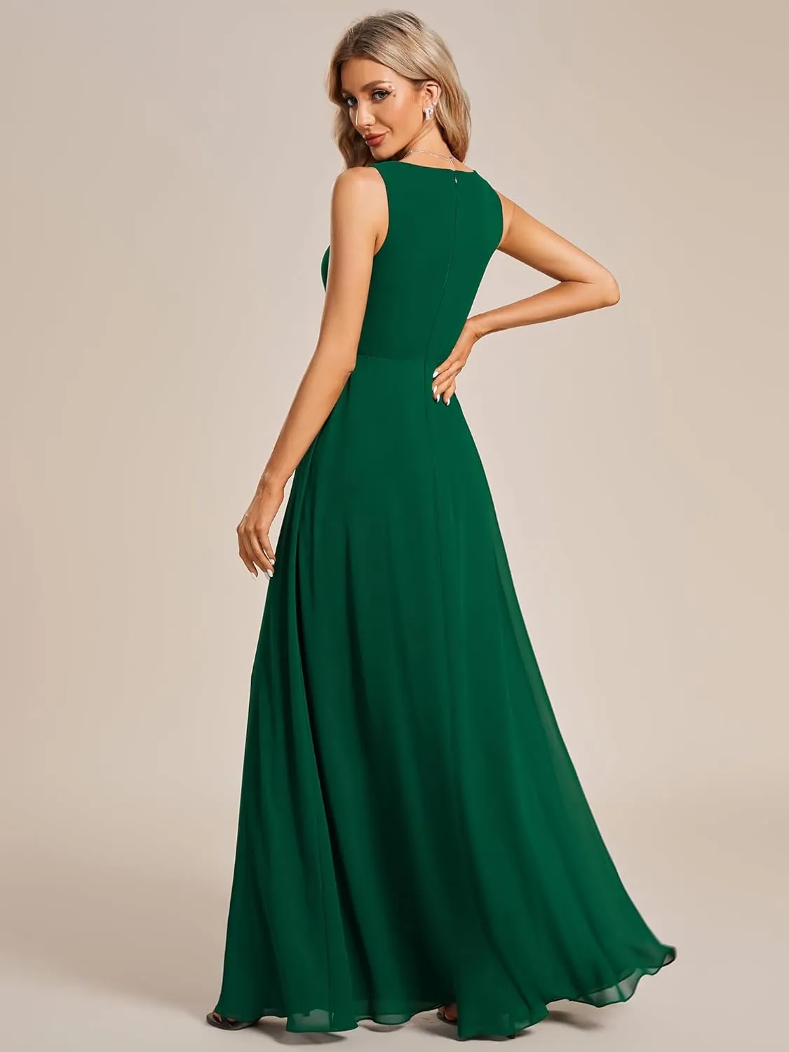 Ever-Pretty Women's Sexy Sleeveless V Neck Appliques Waist Ruched Formal Gowns